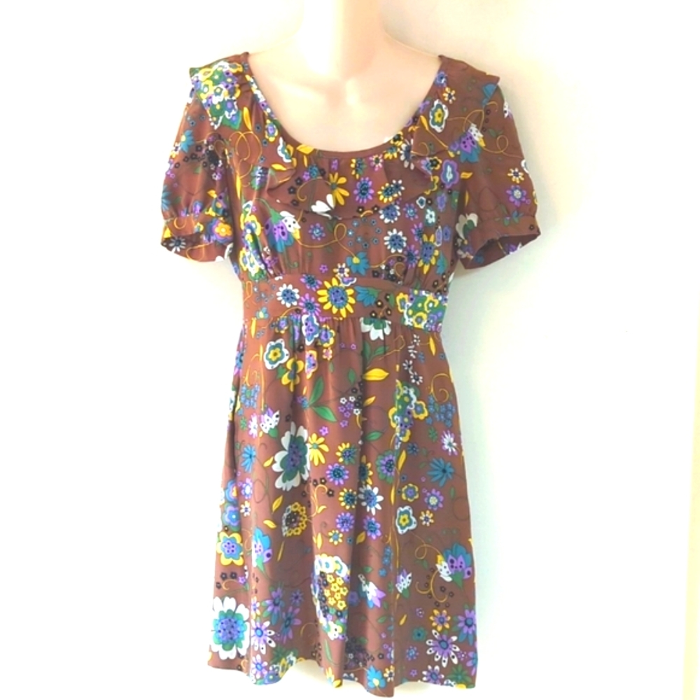 Tibi 100% Silk Floral Ruffle Neck Mini Dress 4